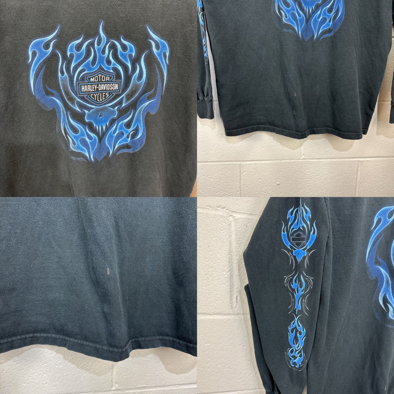 Harley Davidson VINTAGE 2004 Harley-Davidson Graphic Print Long Sleeve Shirt XL Blue Flames Biker 90s Mens Size US XL / EU 56 / 4 - 8 Thumbnail