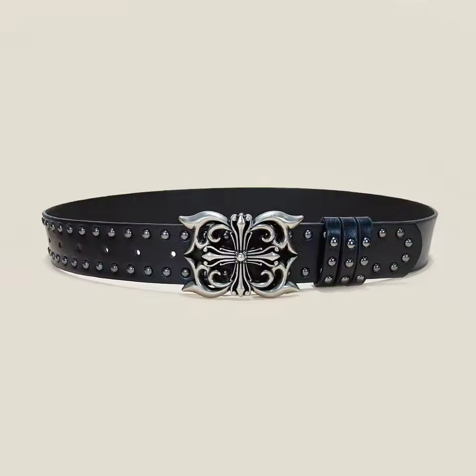 Japanese Brand Gothic Cross Buckle Studded PU Leather Belt 123 cm Size 34 - 1 Thumbnail