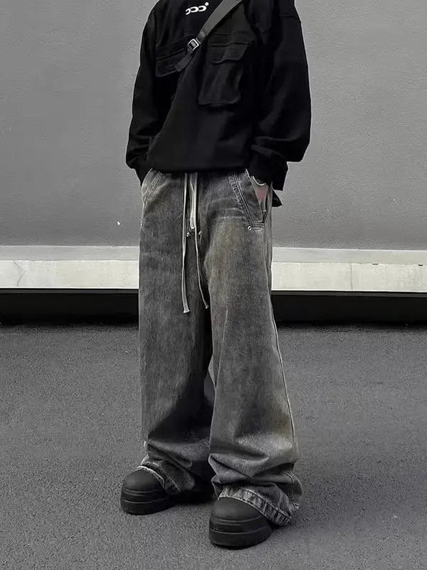 Japanese Brand VIBE Retro wash gradient drawstring work wide leg jeans Size US 32 / EU 48 - 3 Thumbnail