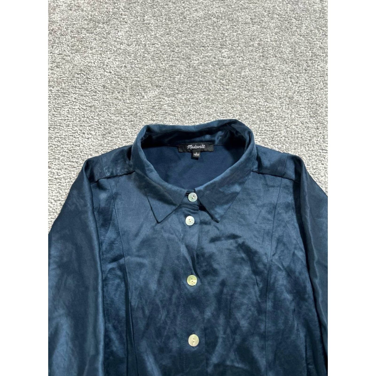 Madewell Madewell Shirt Dress Womens 6 Blue Satin Midi Shirt Dress Size M / US 6-8 / IT 42-44 - 2 Thumbnail