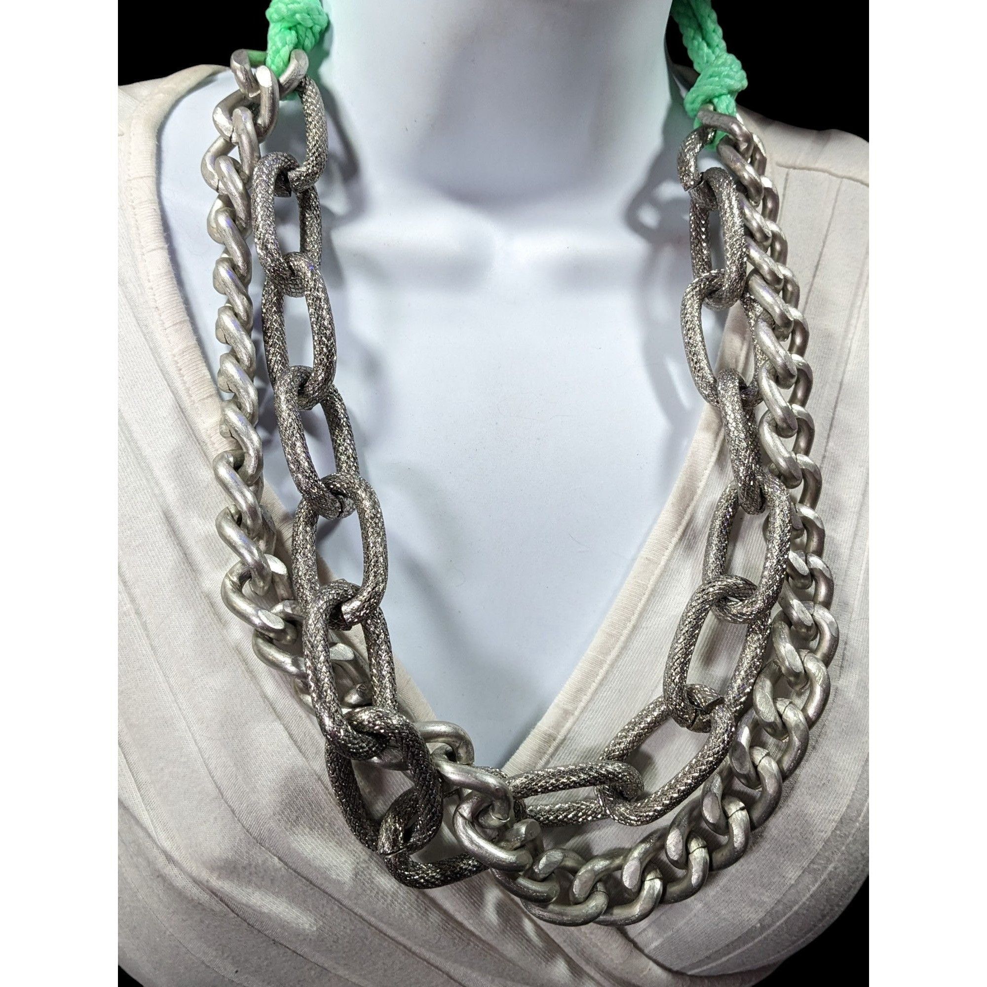Other Chunky Silver Tone Chain And Tear Rope Necklace Size ONE SIZE - 3 Thumbnail