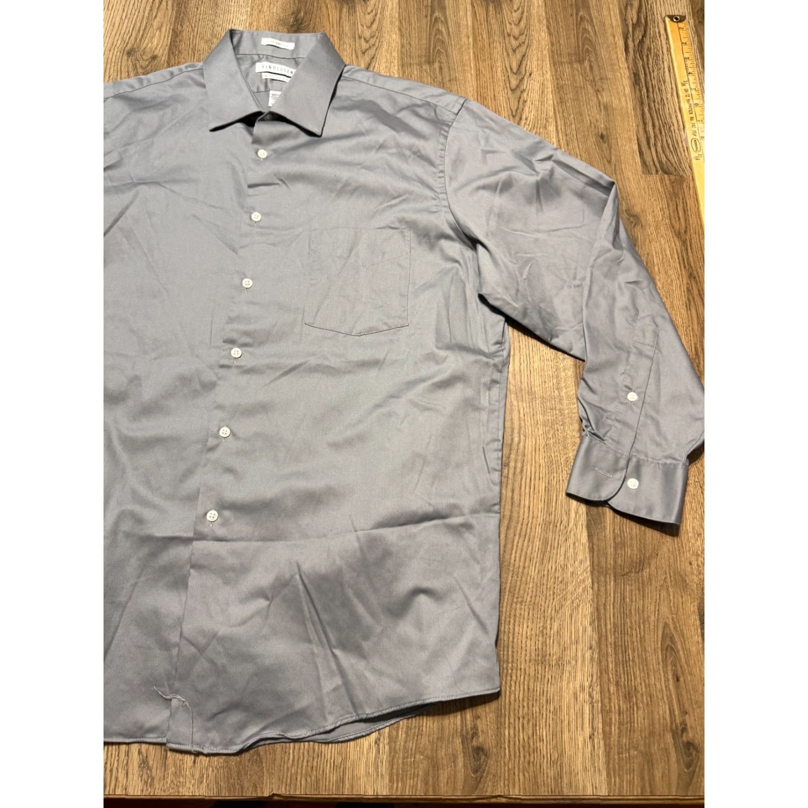 Van Heusen Van Heusen Shirt 17 32/33 Gray Button Up Regular Fit Lux Sateen Cotton Classic Mens Size US L / EU 52-54 / 3 - 4 Thumbnail