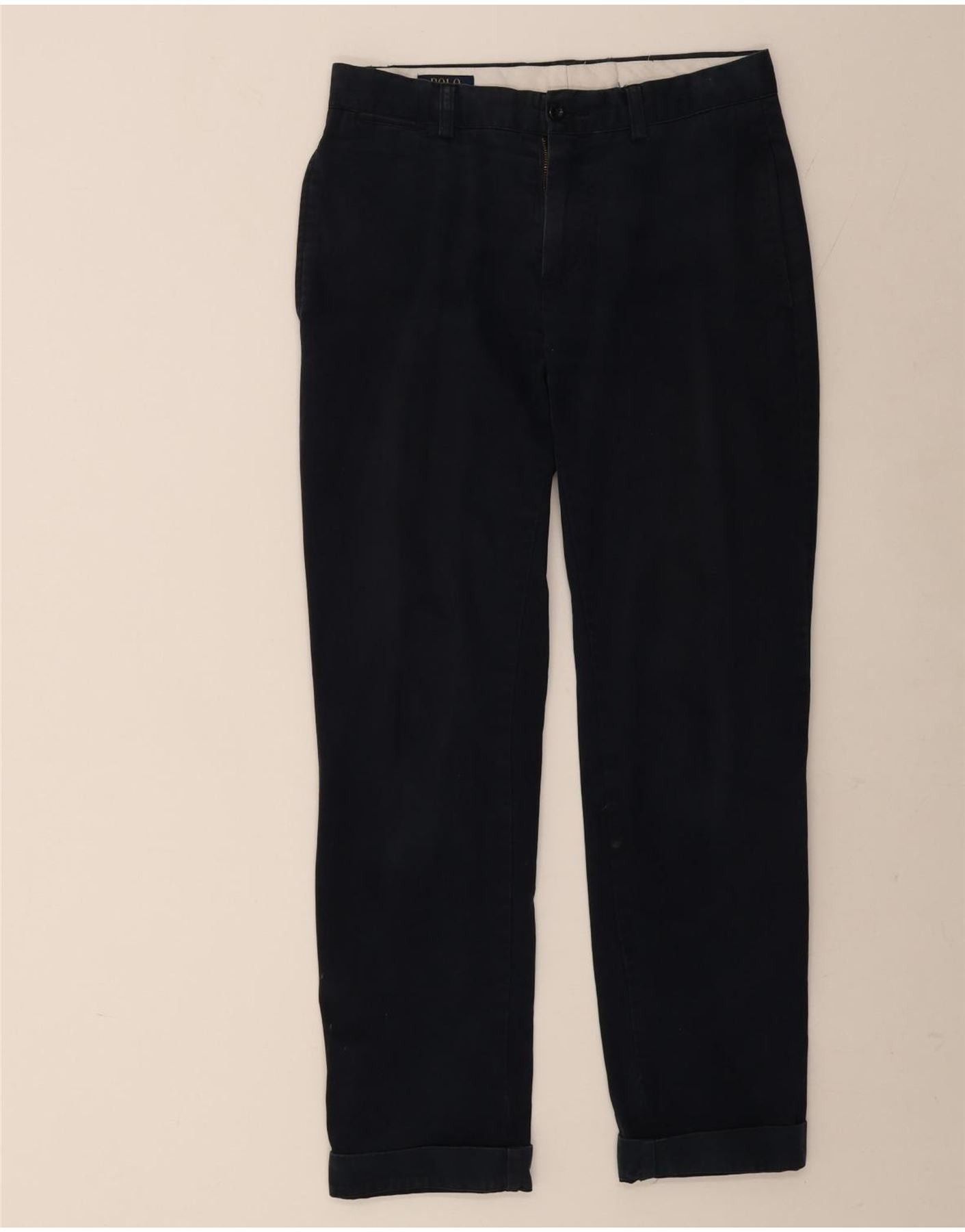 Mens Straight Chino Trousers W30 L32 Navy Blue Cotton