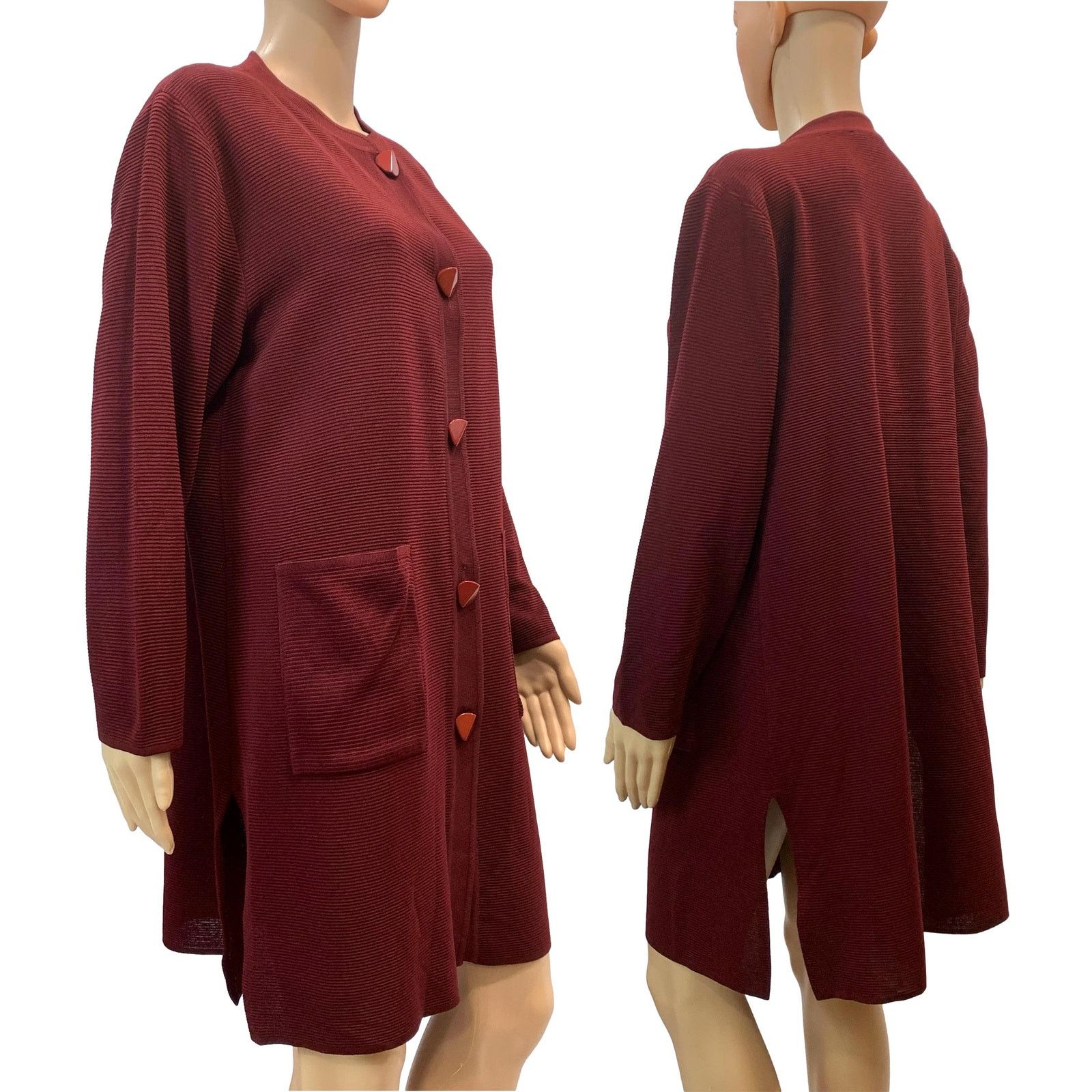 Other Exclusively Misook Burgundy Long Ribbed Cardigan Sweater Size L / US 10 / IT 46 - 10 Thumbnail