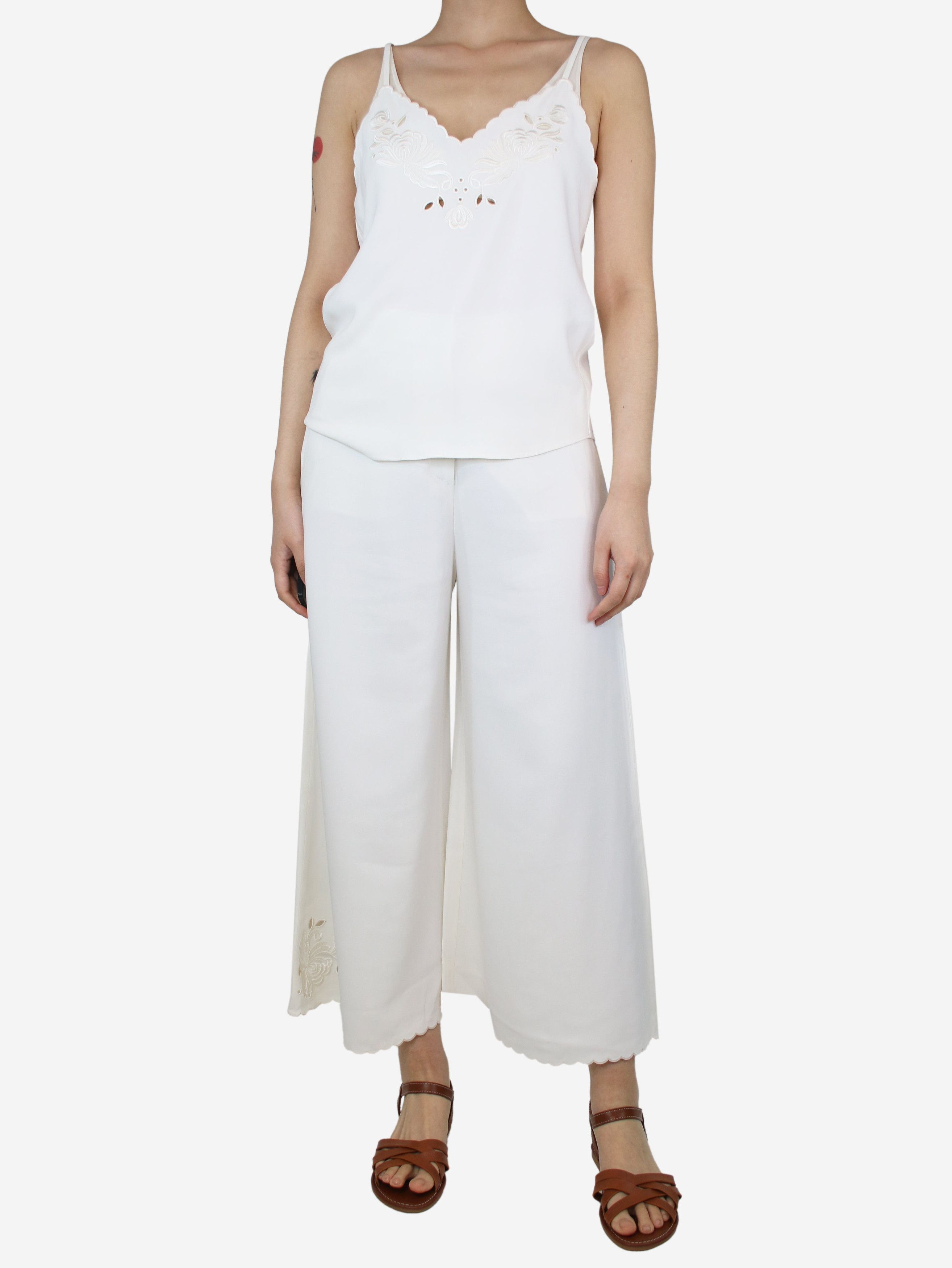 image of Stella Mccartney White Embroidered Top And Trousers Set - Size Uk 6, Women's
