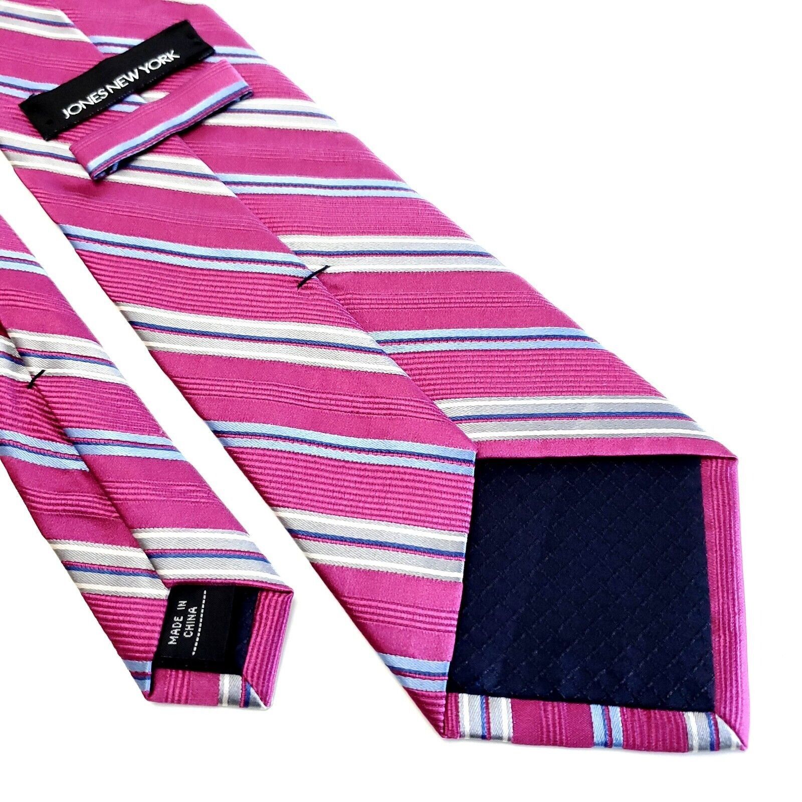 Jones New York Jones New York Fusia Pink Blue Striped Woven Wide Silk Tie Size ONE SIZE - 5 Thumbnail
