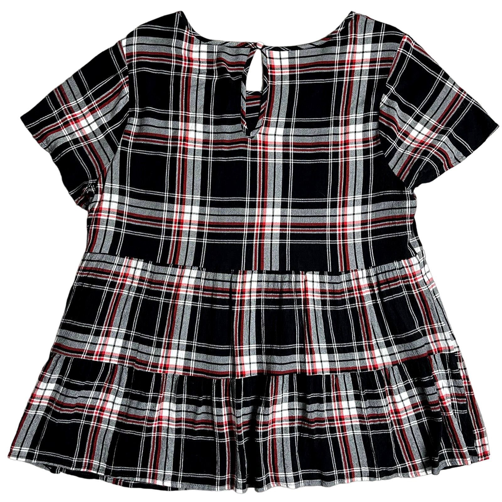 Other Torrid Rayon Crepe Tiered Top Short Sleeve Top Plaid Sz 1 Size ONE SIZE - 3 Thumbnail