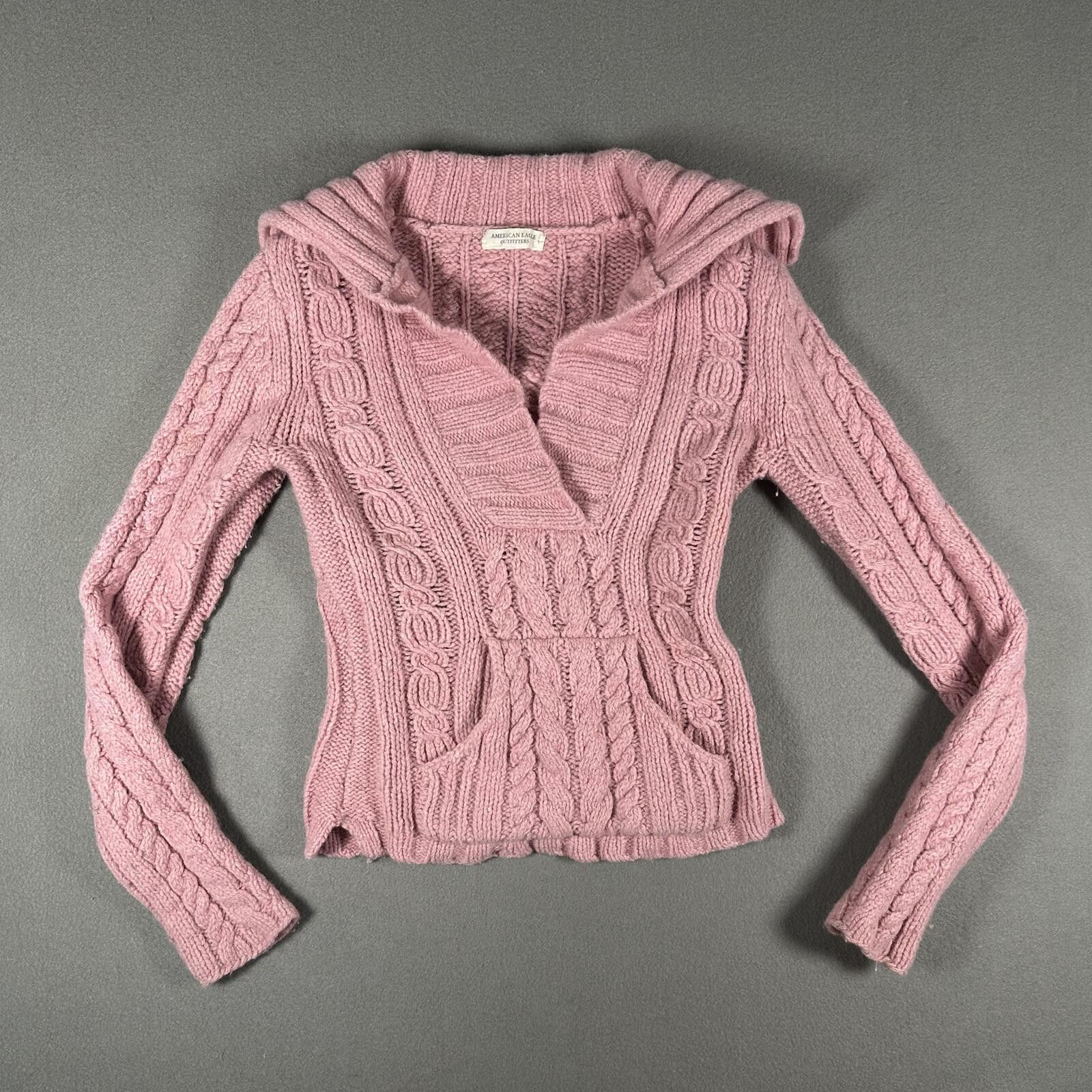 American Eagle Outfitters American Eagle Women’s Sweater Pink Cable Knit Y2K Size S / US 4 / IT 40 - 1 Thumbnail