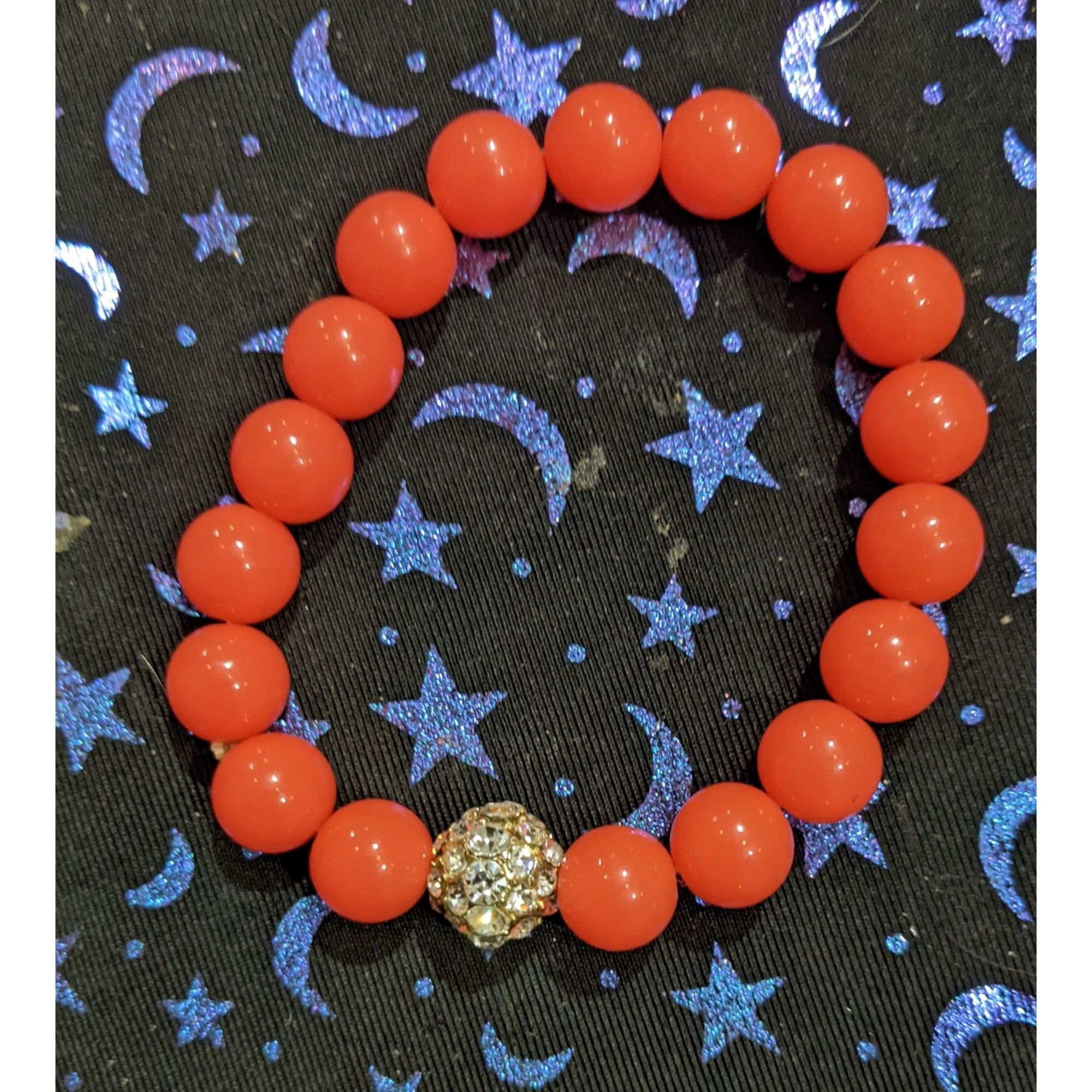 Other Neon Coral Rhinestone Beaded Stretch Bracelet Size ONE SIZE - 5 Thumbnail