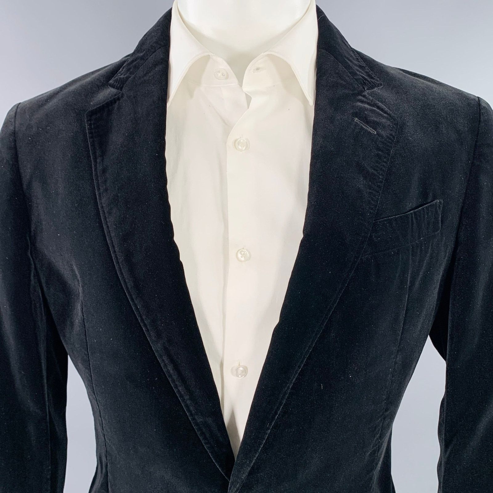 Armani Collezioni Size 38 Regular Black Velvet Cotton Sport Coat Size 38R - 2 Thumbnail