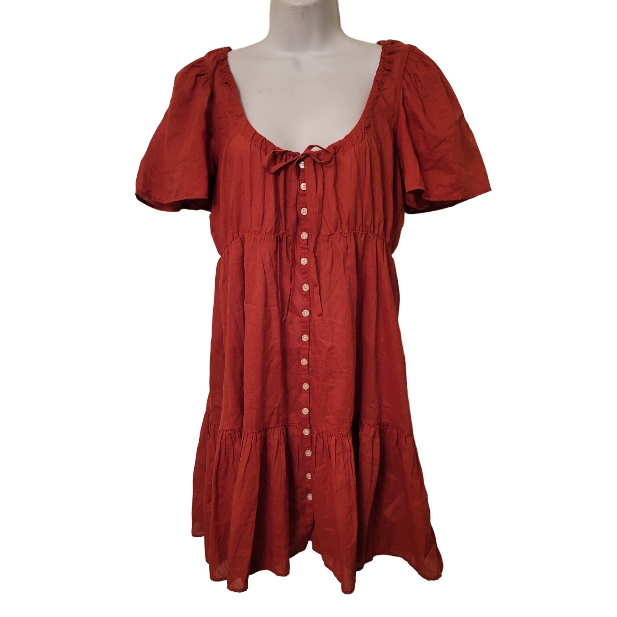 J.Crew J Crew Rust Red Cotton Voile Tiered Button Down Front Dress Size S / US 4 / IT 40 - 3 Thumbnail
