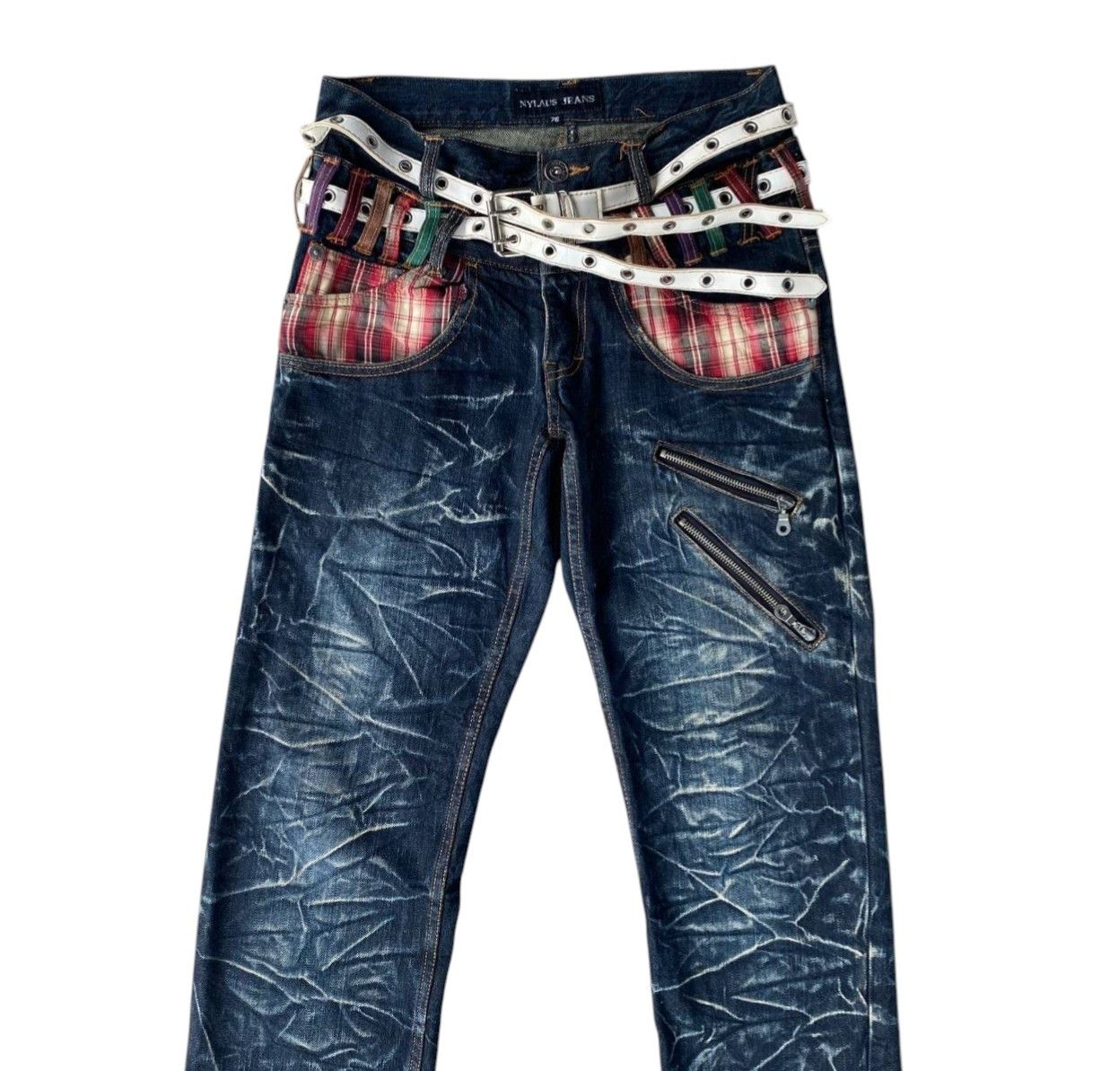 Japanese Brand Harajuku Y2K Nylaus Japan Double-Waist Belted Jean Ghostclaw Size US 29 - 5 Thumbnail