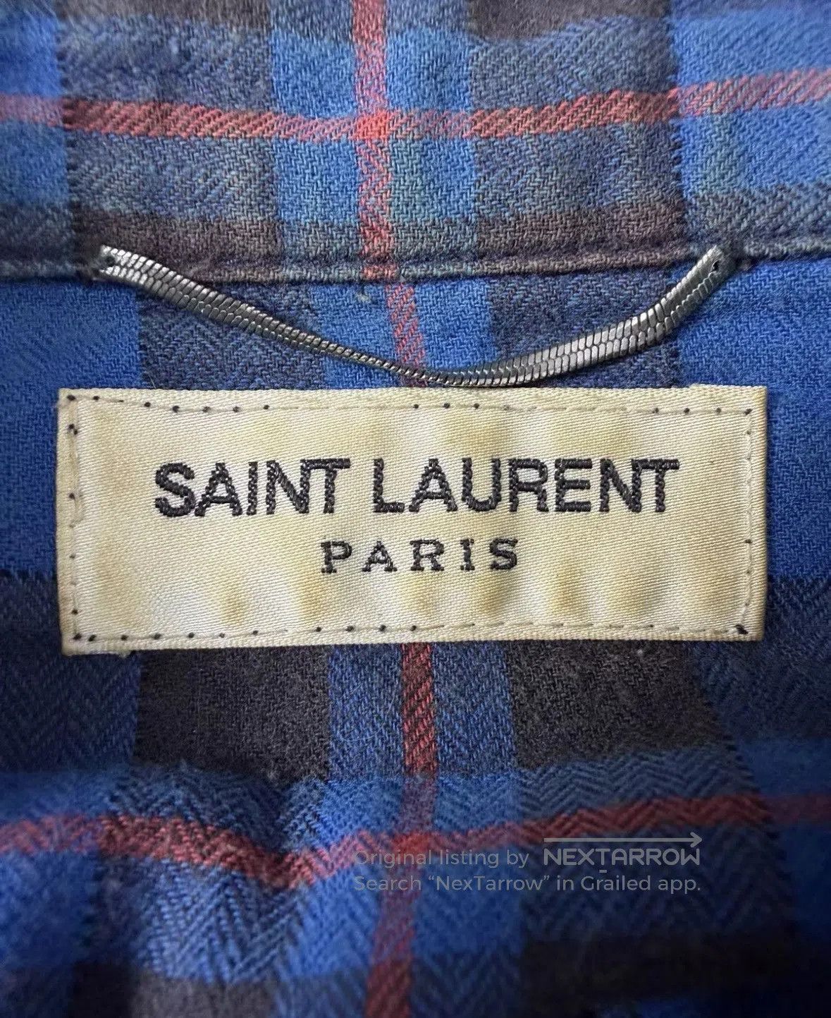 Saint Laurent Paris Saint Laurent Klein Blue Flannel Shirt with Fringes. Size US L / EU 52-54 / 3 - 4 Thumbnail