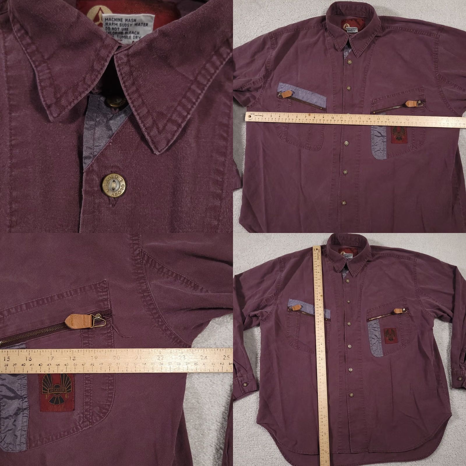 Faded Glory VINTAGE Faded Glory Air Patrol Aviation Button Up Shirt Mens Medium Maroon Retro 80s Retro Casual Shirt Mens Size US M / EU 48-50 / 2 - 8 Thumbnail