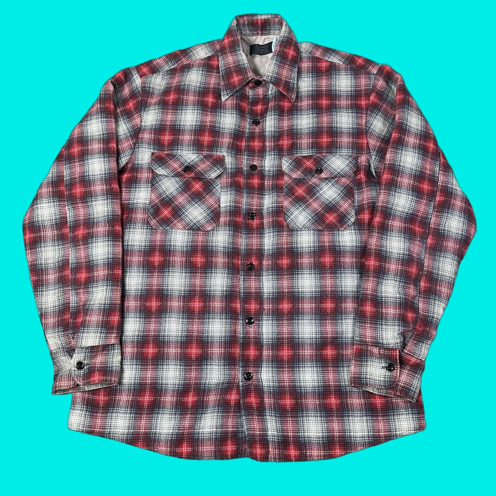 Sears Sears Flannel Shirt Mens L Plaid Quilt Lined Vintage Button-Up Cotton Red Proud USA 80s 90s Retro Casual Mens Size US L / EU 52-54 / 3 - 1 Thumbnail
