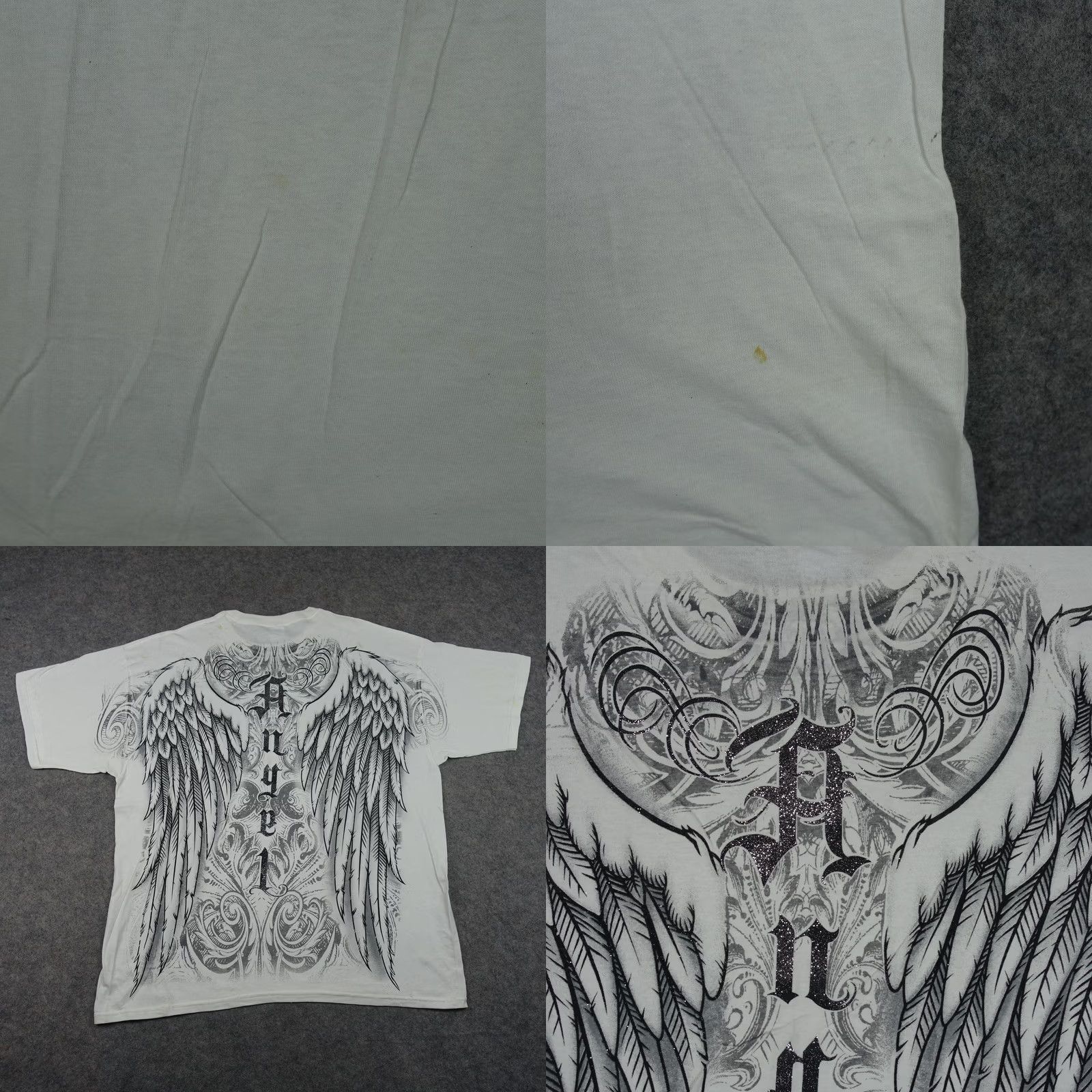 Gildan VINTAGE Angel Shirt Mens 2XL White Gildan Crew Neck Short Sleeve T-Shirt Graphics Wings Halo Gothic Glitter Tee Y2K Mens Size US XXL / EU 58 / 5 - 8 Thumbnail