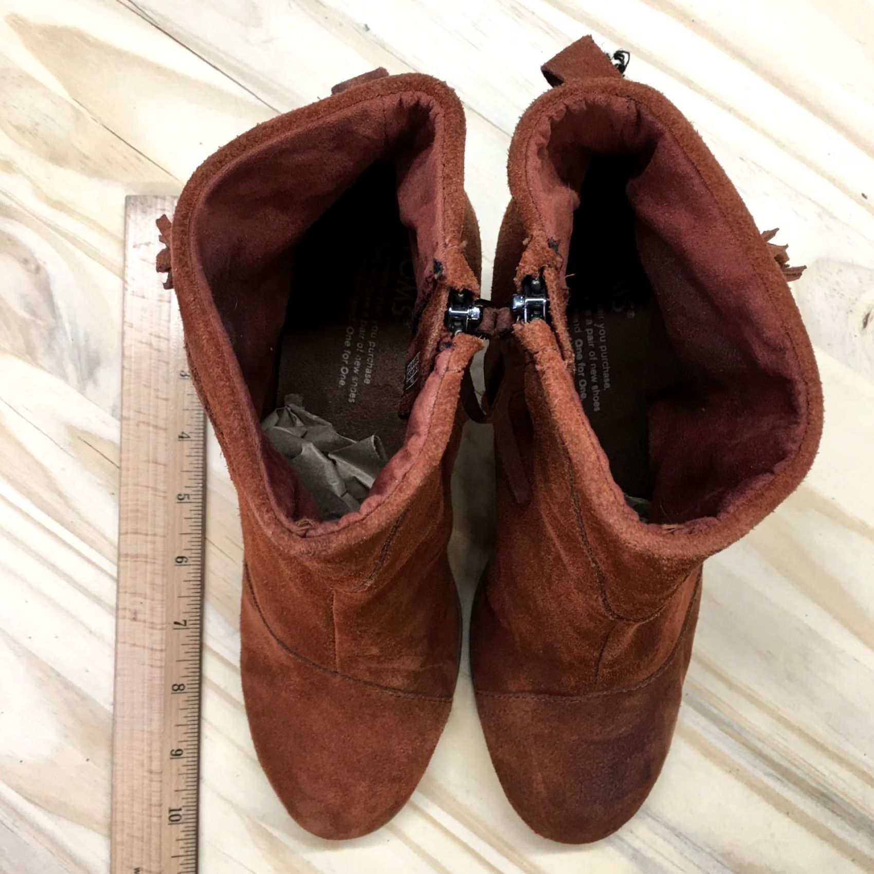 Toms TOMS Lunata Fringe Zip Ankle Bootie Brown Suede Heels Boots Womens 8.5 Foo d 3" Heel Casual Size US 9 / IT 39 - 7 Thumbnail