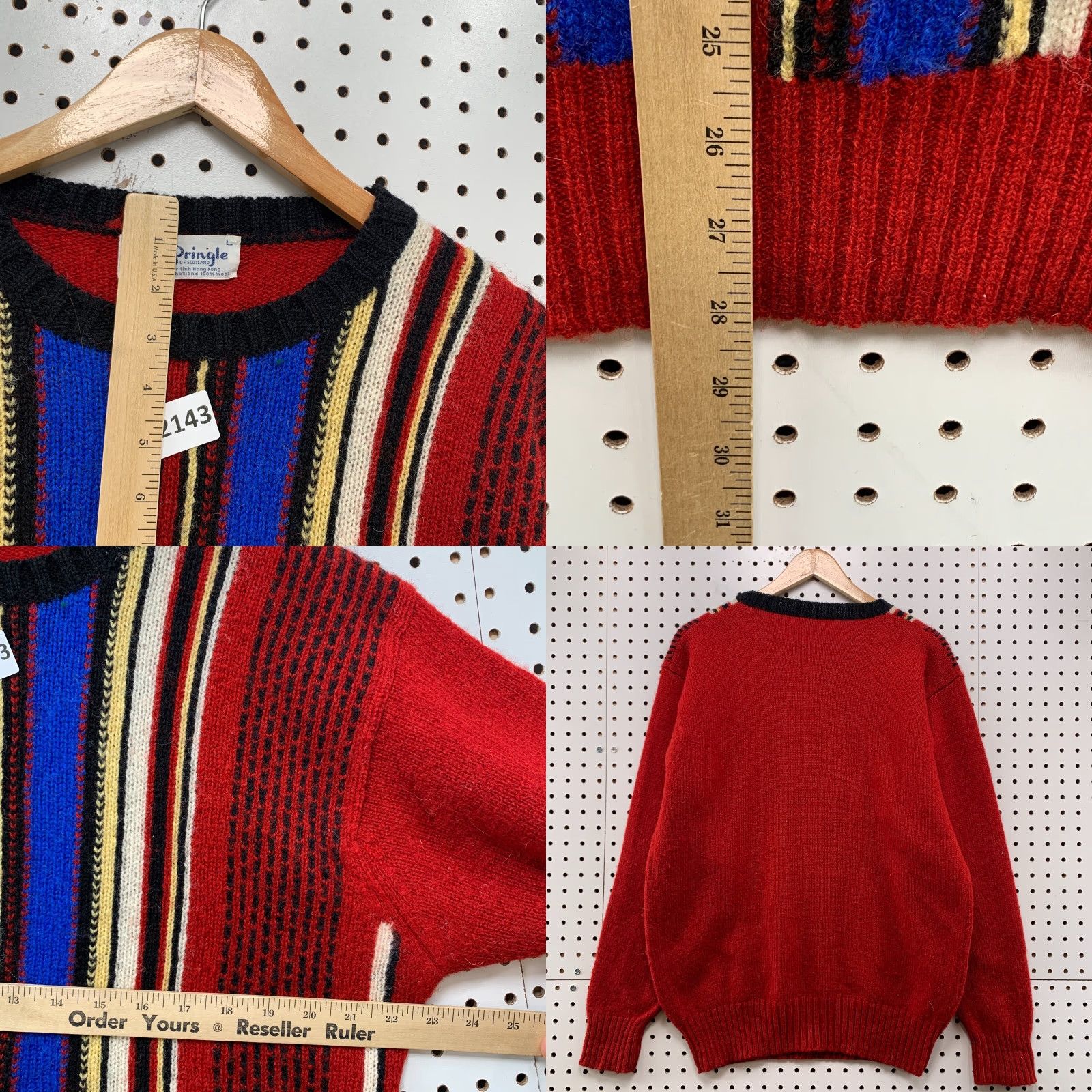 Pringle Of Scotland VINTAGE Pringle Of Scotland Wool Knit Sweater Red Mens Large 3D Knit Striped Size US L / EU 52-54 / 3 - 8 Thumbnail