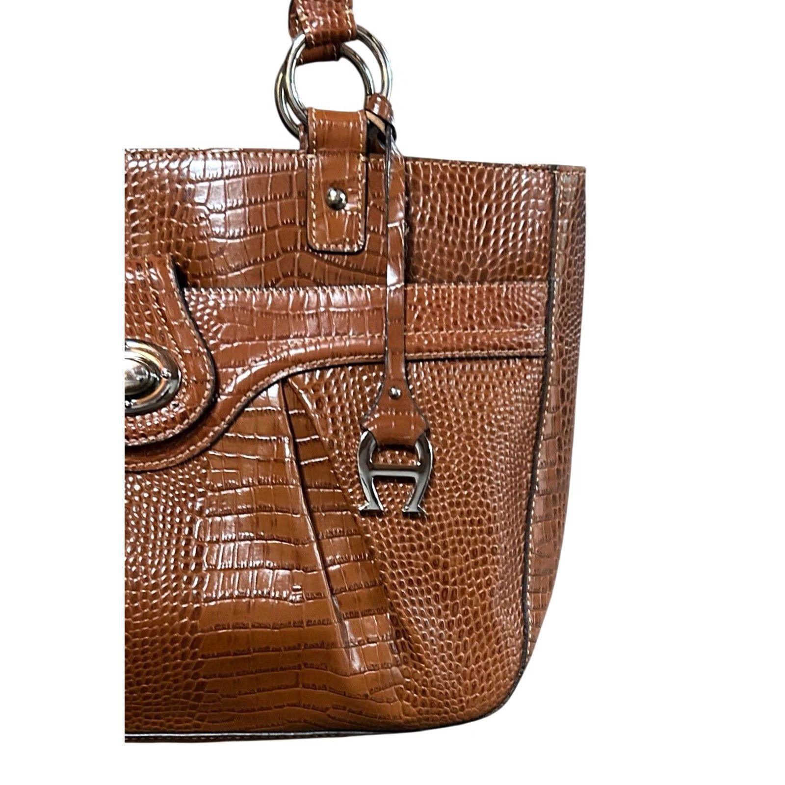 Etienne Aigner Etienne Aigner Chestnut Brown Leather Croc Embossed Shoulder Bag Women’s Size ONE SIZE - 3 Thumbnail