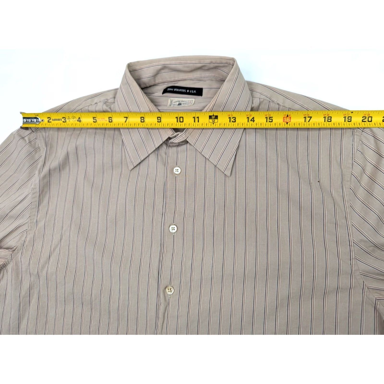 John Varvatos John Varvatos Superfine Cotton Button-Up Shirt Men L Beige Plaid Striped 17.5 46 in Vintage No Size US L / EU 52-54 / 3 - 6 Thumbnail