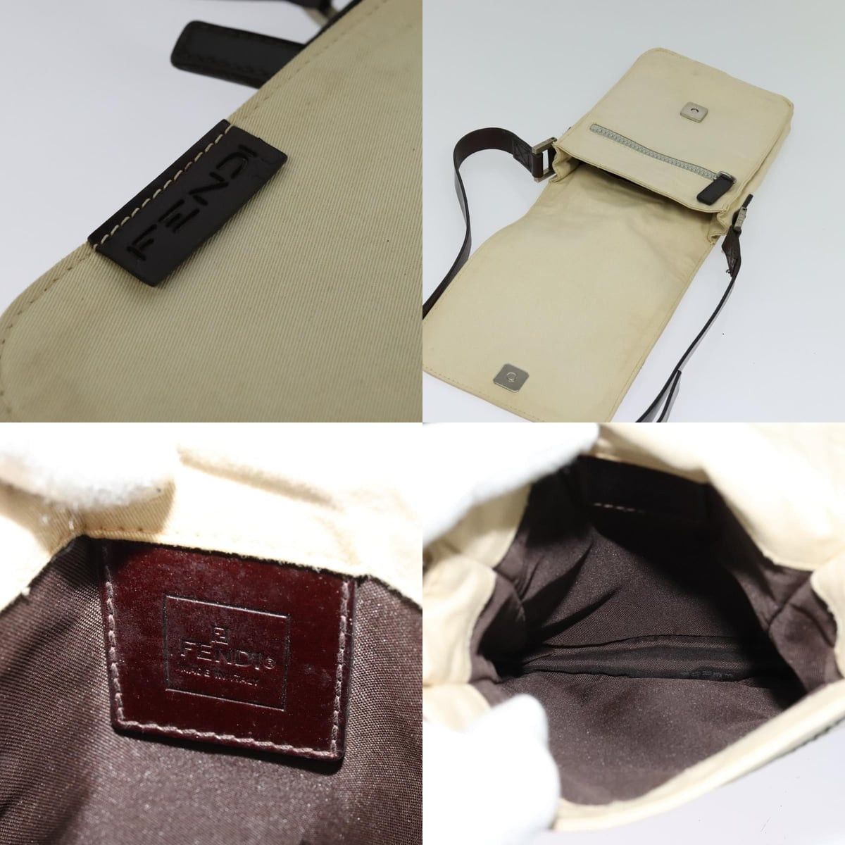 FENDI Shoulder Bag Canvas White Silver