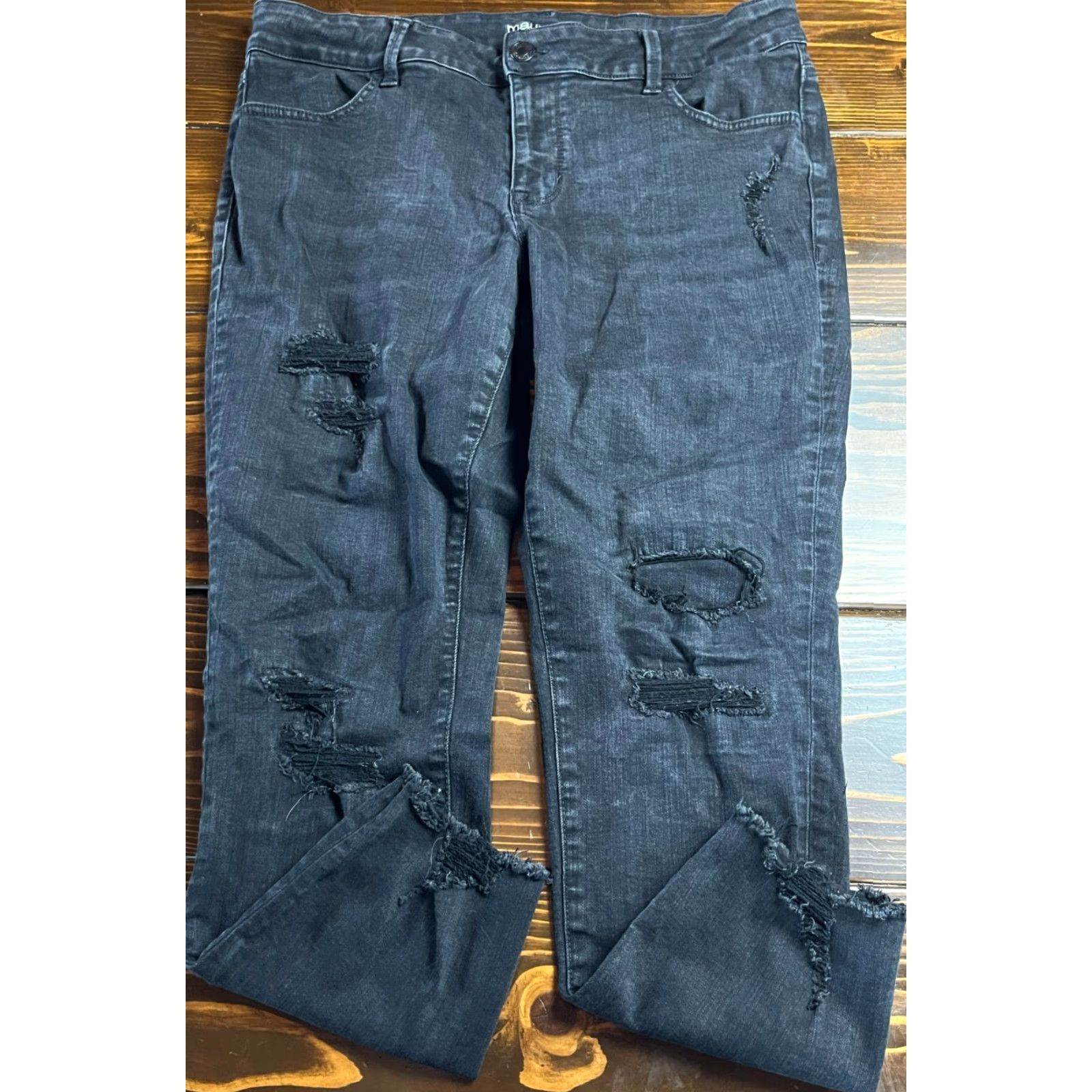Vintage Maurices Jeans Women 18W Black Denim Distressed Frayed Hem Regular Pants Size 40" / US 18 - 2 Thumbnail