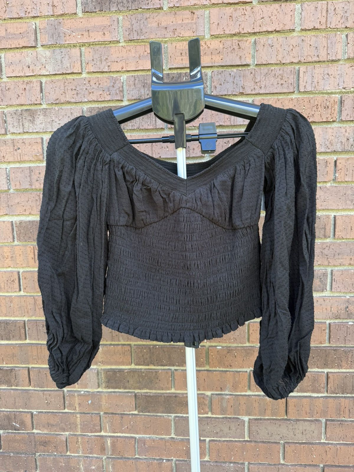 Allsaints AllSaints Tia Top Womens Smocked Textured Long Sleeve Shirt Size S / US 4 / IT 40 - 1 Thumbnail