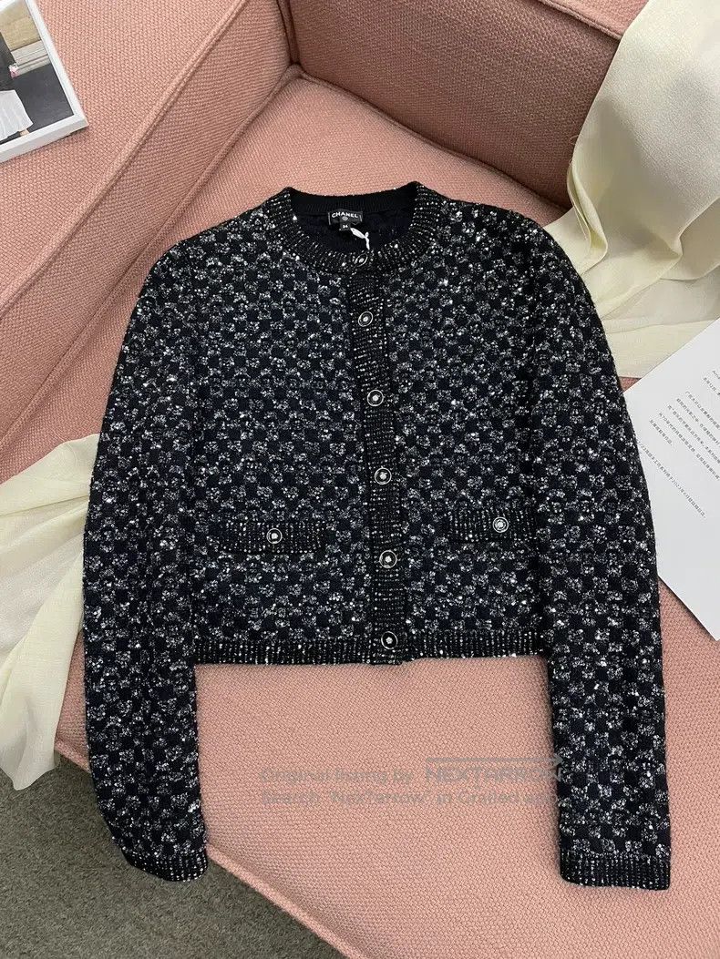 Chanel Chanel 23B Black Sequin Knitwear Cardigan Jacket Size XXS / US 00 / IT 34 - 2 Thumbnail