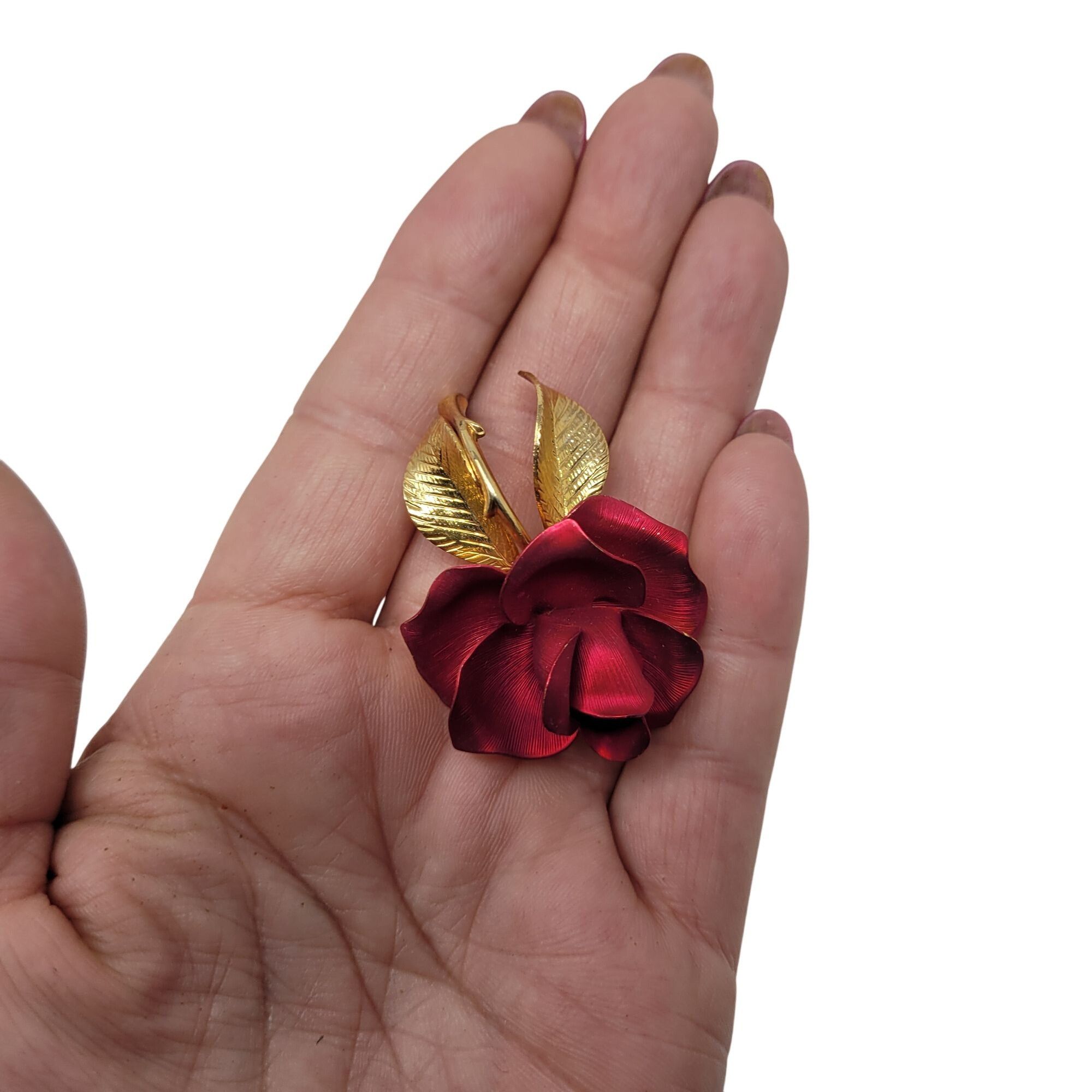 Vintage Vintage Signed Gerrito Red Satin Enamel Rose Brooch Pin Gold Size ONE SIZE - 2 Thumbnail