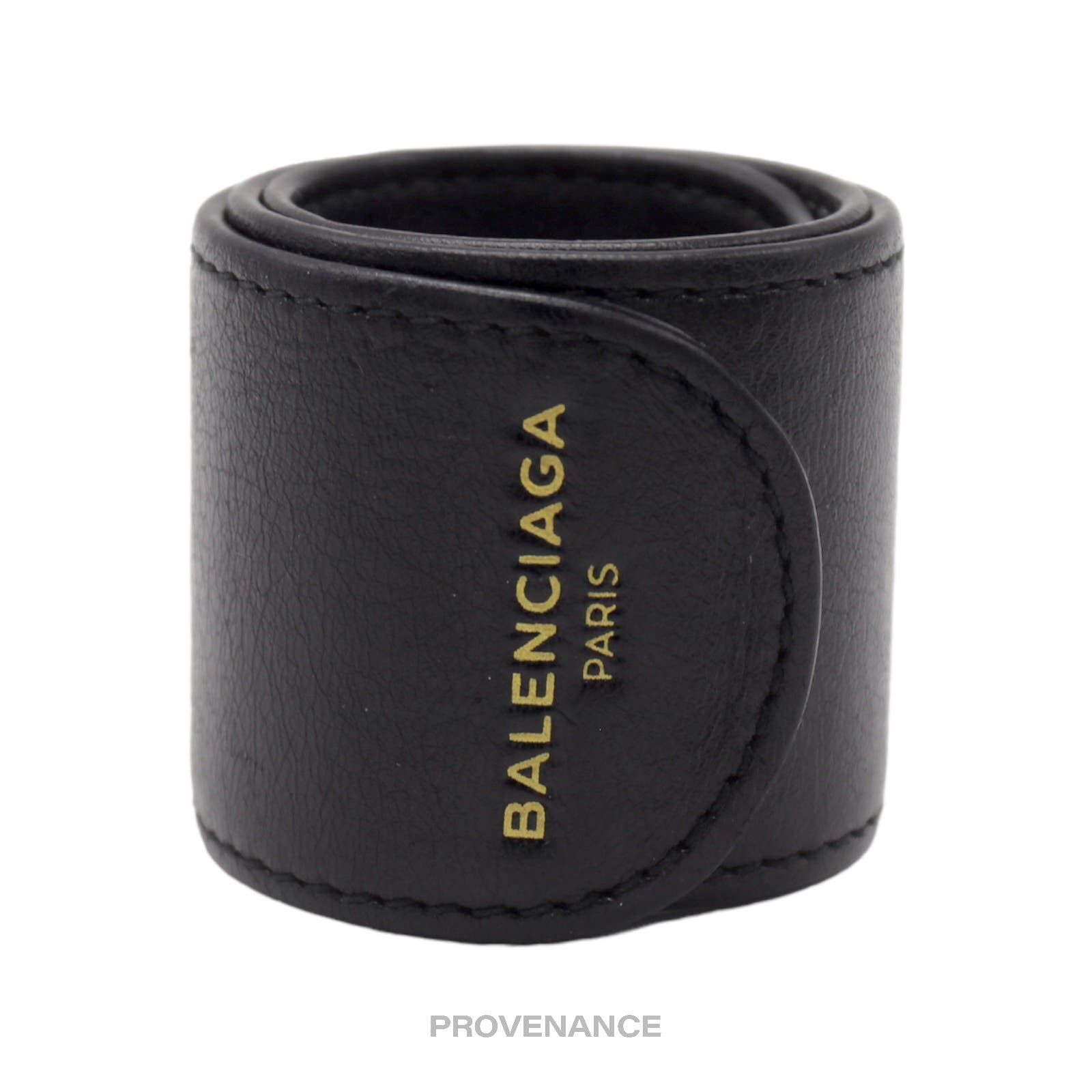 image of Balenciaga Slap Bracelet - Black Leather, Women's