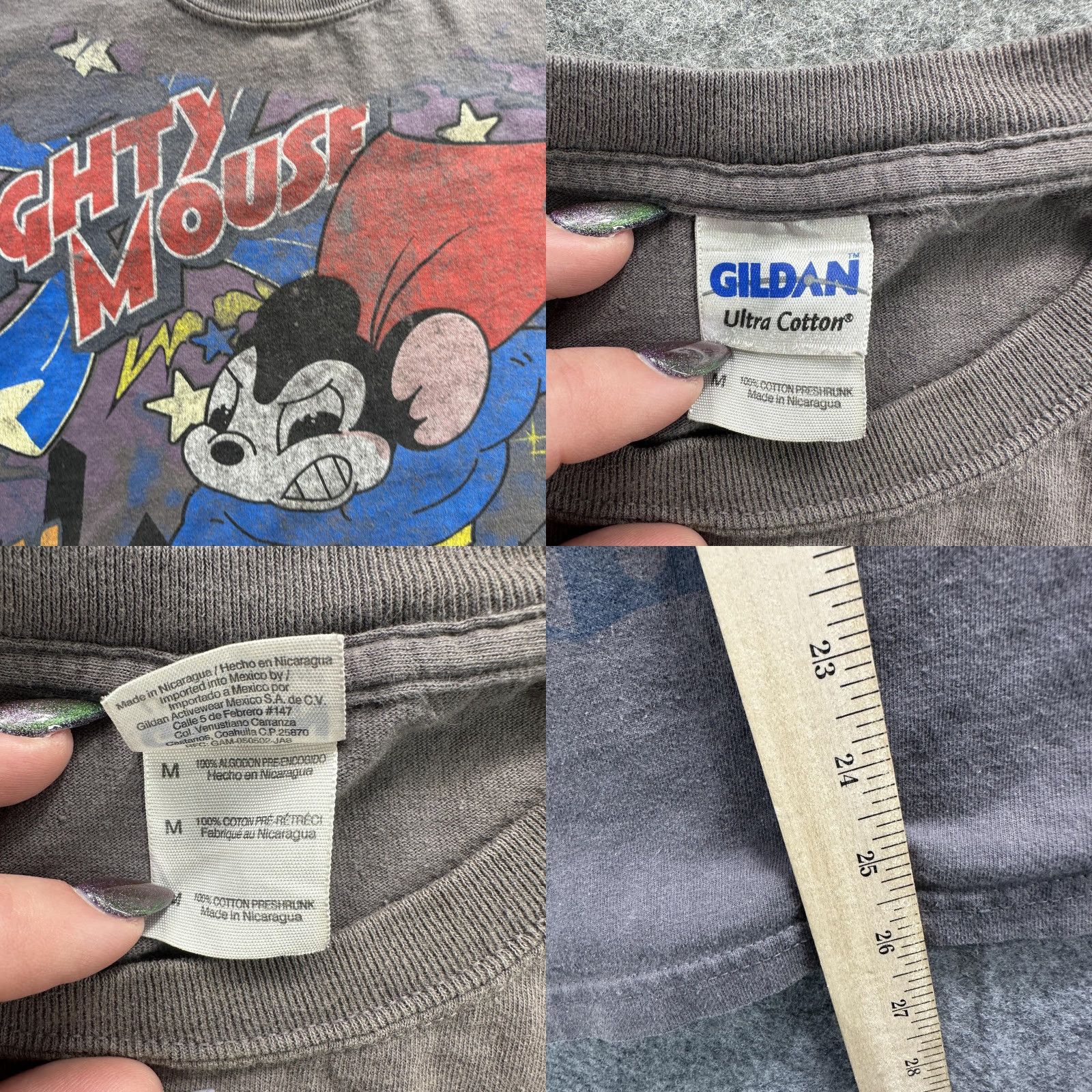Gildan VINTAGE Mighty Mouse Shirt Mens M Gray Graphic Tee Cartoon Superhero Gildan Ultra Cotton Size US M / EU 48-50 / 2 - 8 Thumbnail