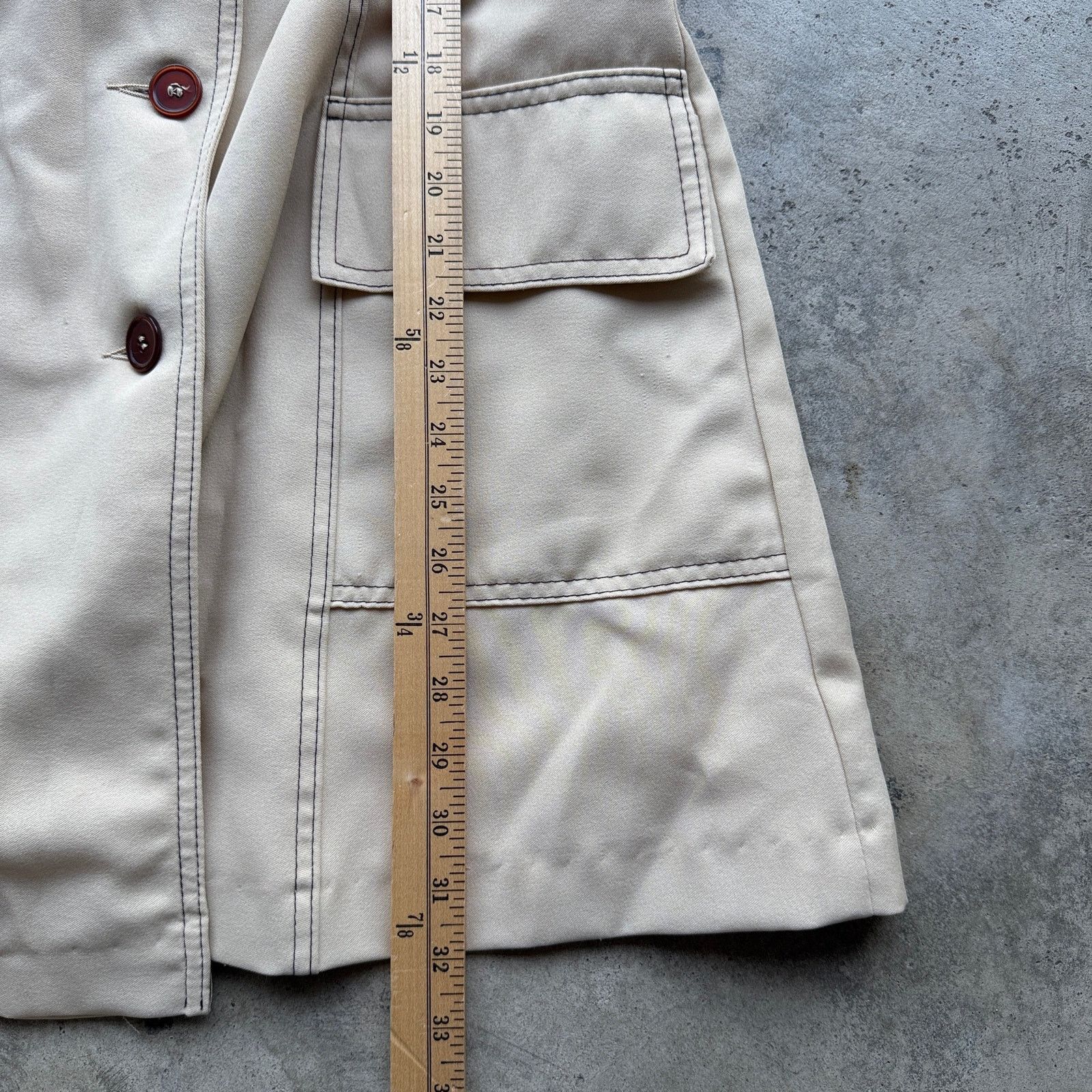 Other Vintage 70s Cream Mod Trench Jacket Belted Contrast Stitch Size M / US 6-8 / IT 42-44 - 6 Thumbnail