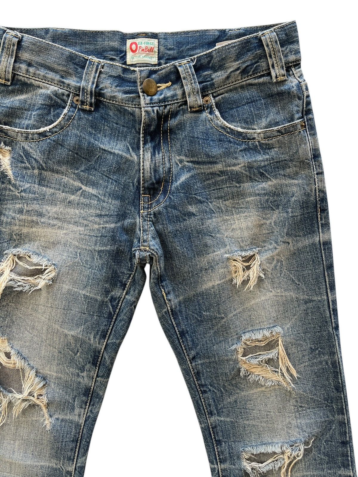 Japanese Brand Vintage Ozz First Pinball Distressed Flare Denim Size US 30 / EU 46 - 4 Thumbnail