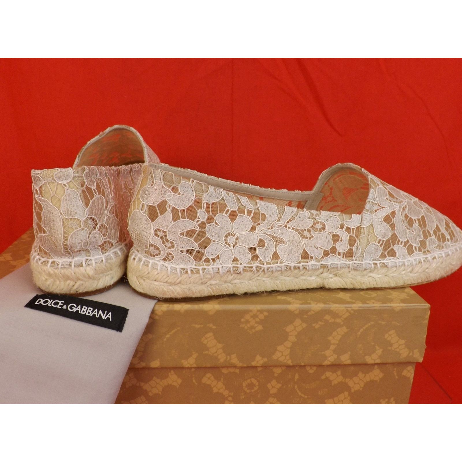 Dolce & Gabbana DOLCE & GABBANA WHITE FLORAL LACE ESPADRILLE FLATS 40 $ 545 Size US 10 / IT 40 - 9 Thumbnail