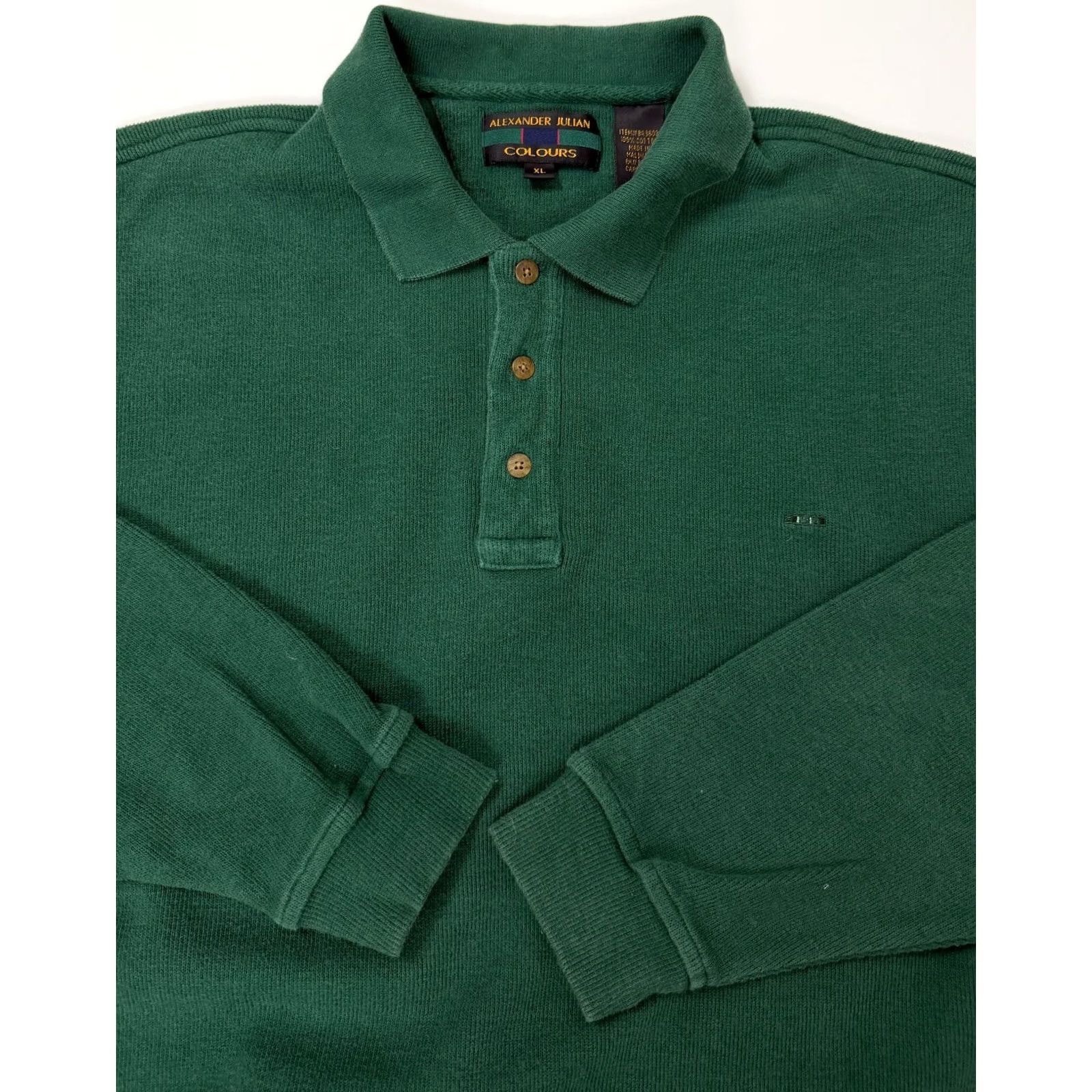 Alexander Julian VINTAGE Alexander Julian Polo Shirt Men XL Green 90s Ribbed Heavyweight Cotton Knit Casual Business 90s Mens XL Green Polo Size US XL / EU 56 / 4 - 2 Thumbnail