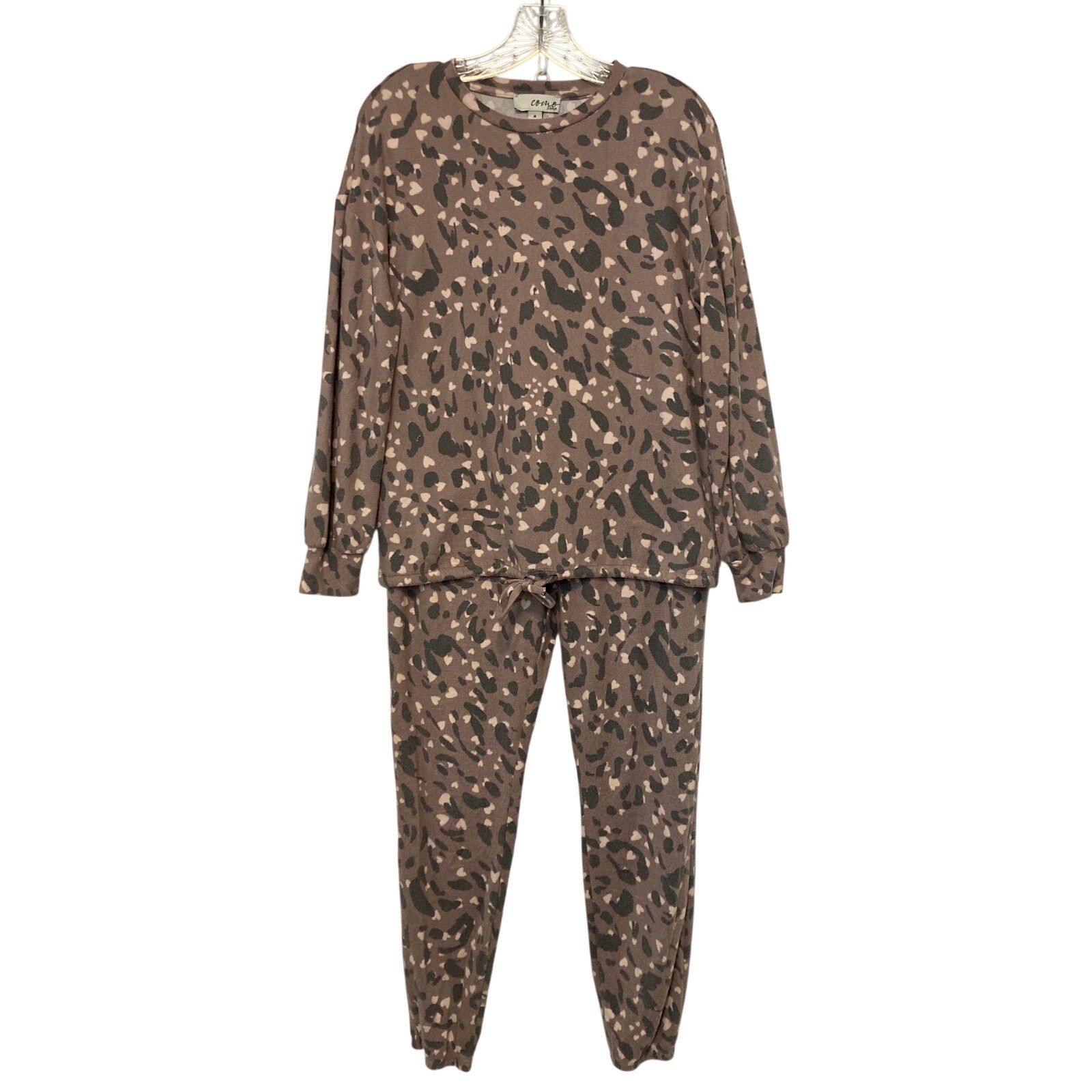 Other Como Sleep Brown Leopard Print Sweater Pajama Set Loungewear Size ONE SIZE - 1 Thumbnail