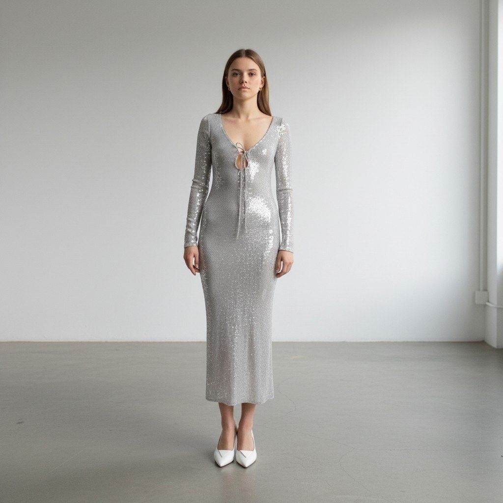 Other BARDOT Verona Low-Back Sequin Maxi Dress Womens 2 Gray Size XS / US 0-2 / IT 36-38 - 5 Thumbnail