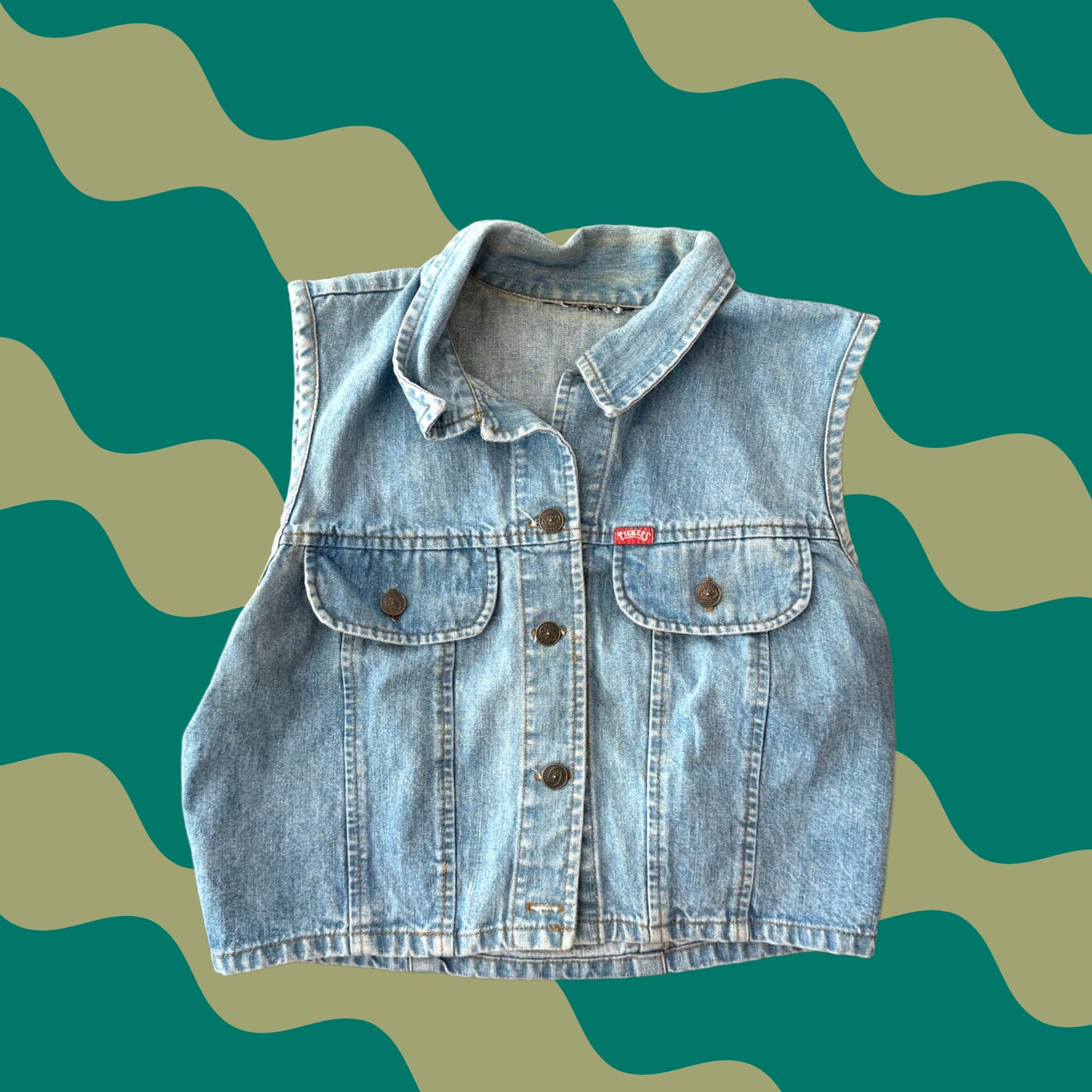 Denime VINTAGE Denim Blue Cropped Vest Button Front Collared Western Women’s Small Vest Women’s Small Denim Sleeveless Size S / US 4 / IT 40 - 1 Thumbnail