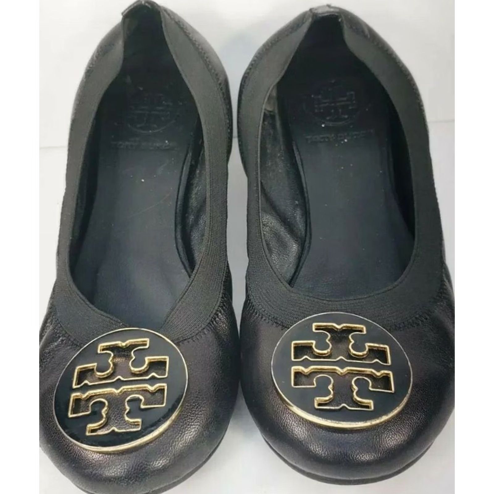 Tory Burch Tory Burch Caroline Flats Women's 7.5 Black Leather Ballet with Elastic Collar Emblem, Flat, M Black, 9.4" Soles, Pre-owned Size US 8 / IT 38 - 3 Thumbnail