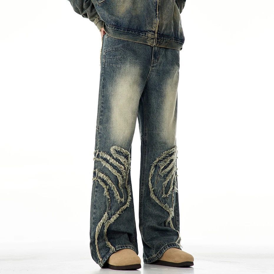 Jean × Vintage Embroidered Wide Leg Denim Vintage Jeans Size US 32 / EU 48 - 3 Thumbnail