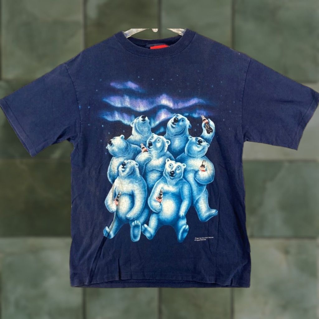 Vintage Coca-Cola Shirt Mens L Blue Vintage USA MADE Graphic Print Crew Neck Short Sleeve Cotton Knit Decade 90s Theme USA Size US L / EU 52-54 / 3 - 1 Thumbnail