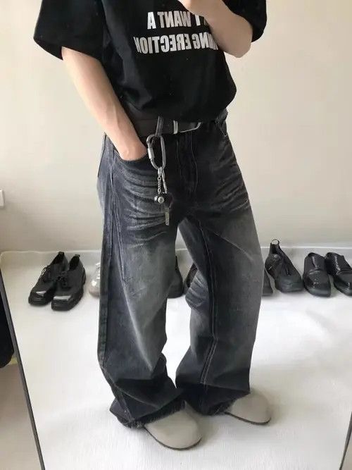 VIBE Retro washed black distressed whiskered jeans Size US 34 / EU 50 - 8 Thumbnail