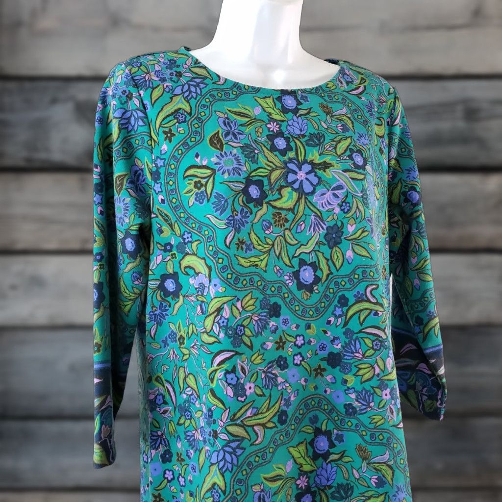 Isaac Mizrahi Isaac Mizrahi Womens Dress Small Green Floral 3/4 Sleeve Shift Pullover Casual Dress Size S / US 4 / IT 40 - 1 Thumbnail