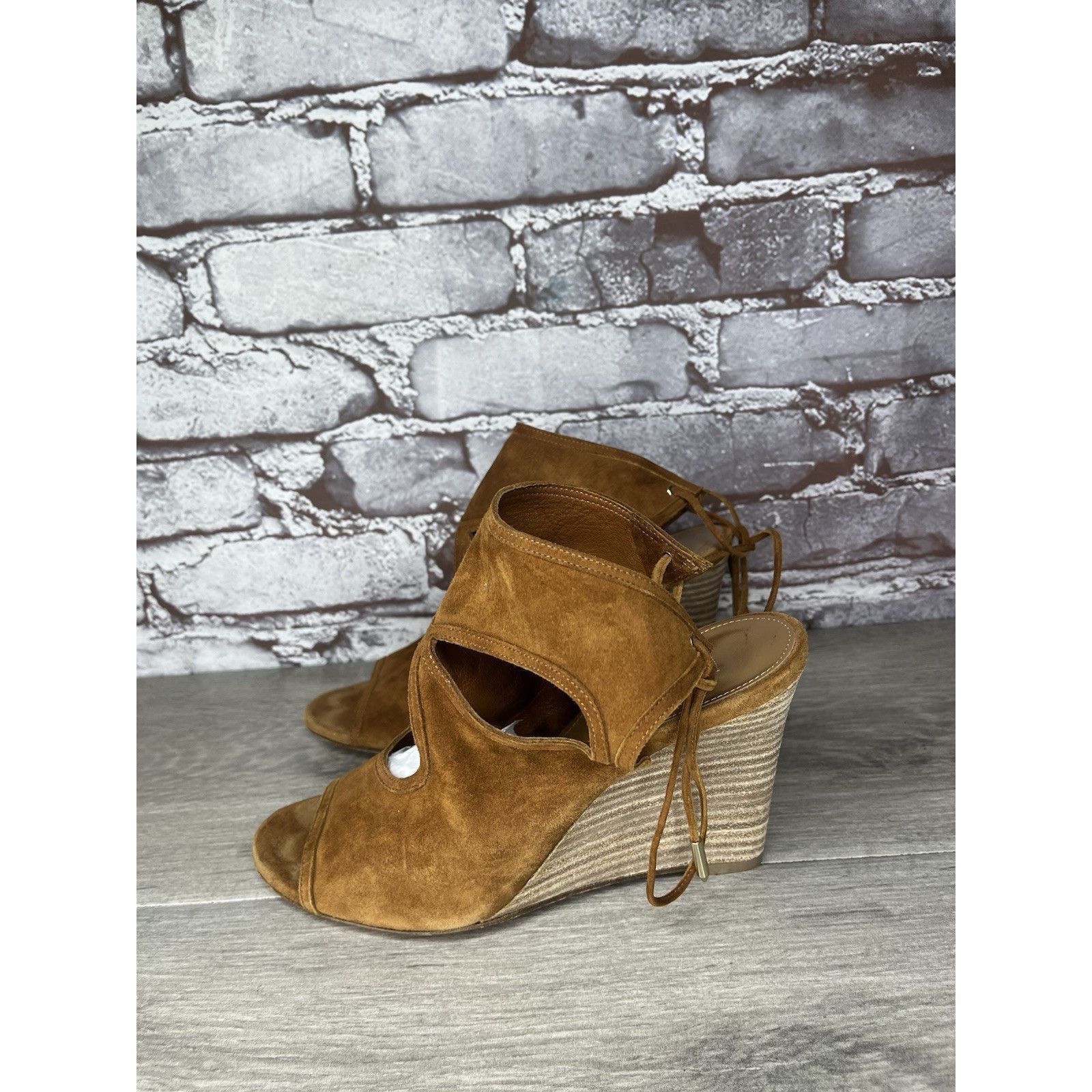 Aquazzura Aquazzura Sexy Thing Camel Ankle Open Toe Lace Up Suede Wedg Size US 7 / IT 37 - 22 Thumbnail