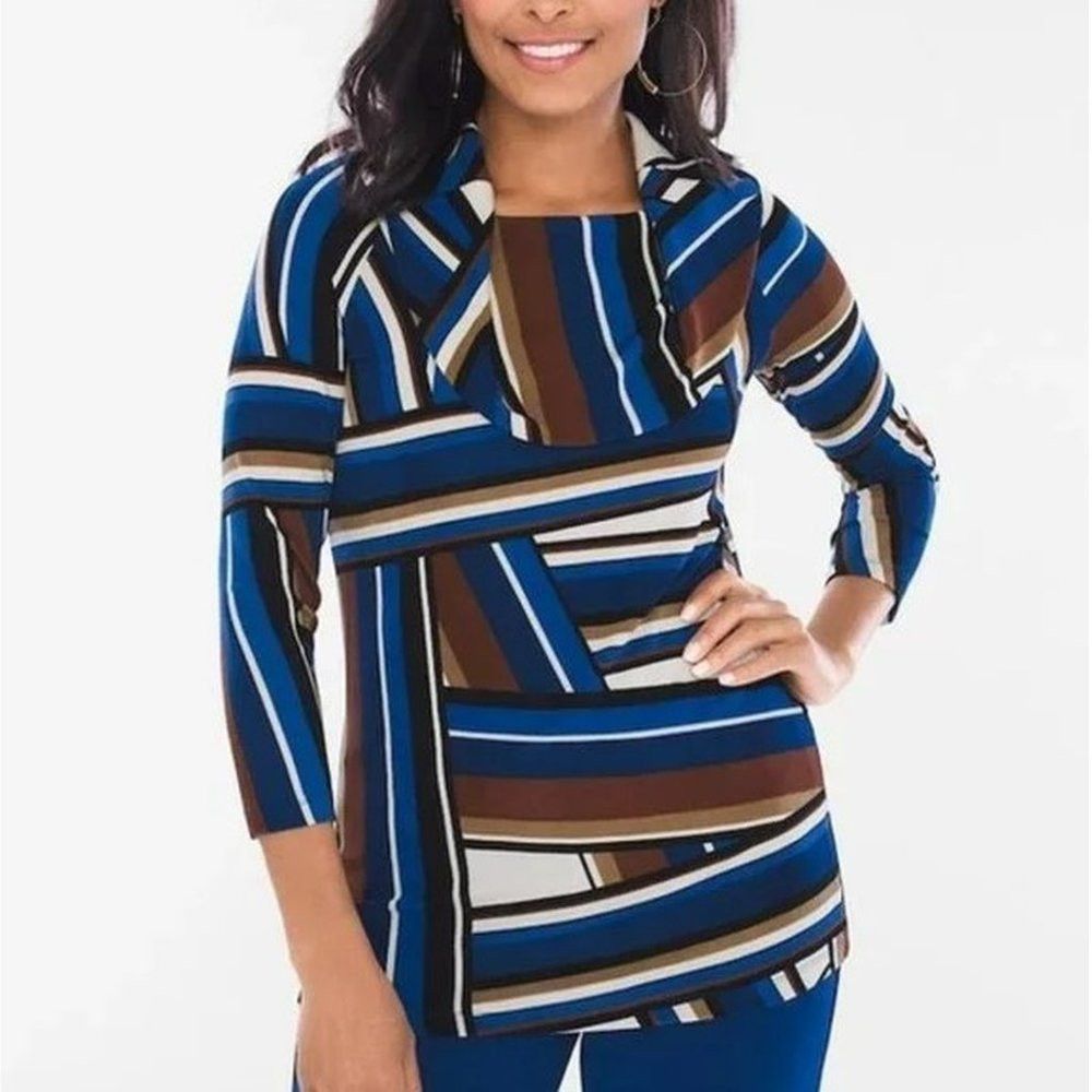 Chicos Chico's Travelers Cowl Neck Striped Geometric Tunic Top Siz Size XL / US 12-14 / IT 48-50 - 1 Thumbnail