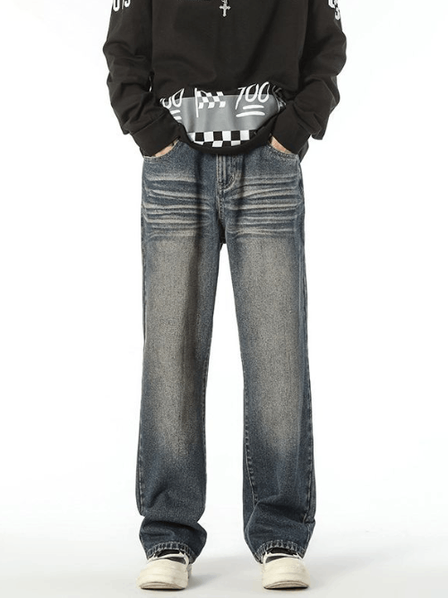 Japanese Brand × Jean Washed distressed whisker straight high street jeans Size US 34 / EU 50 - 2 Thumbnail