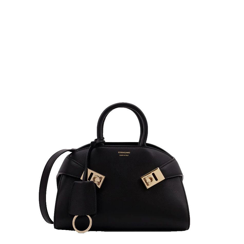 FERRAGAMO Mini Hug Black Leather Shoulder Bag New & Authenti