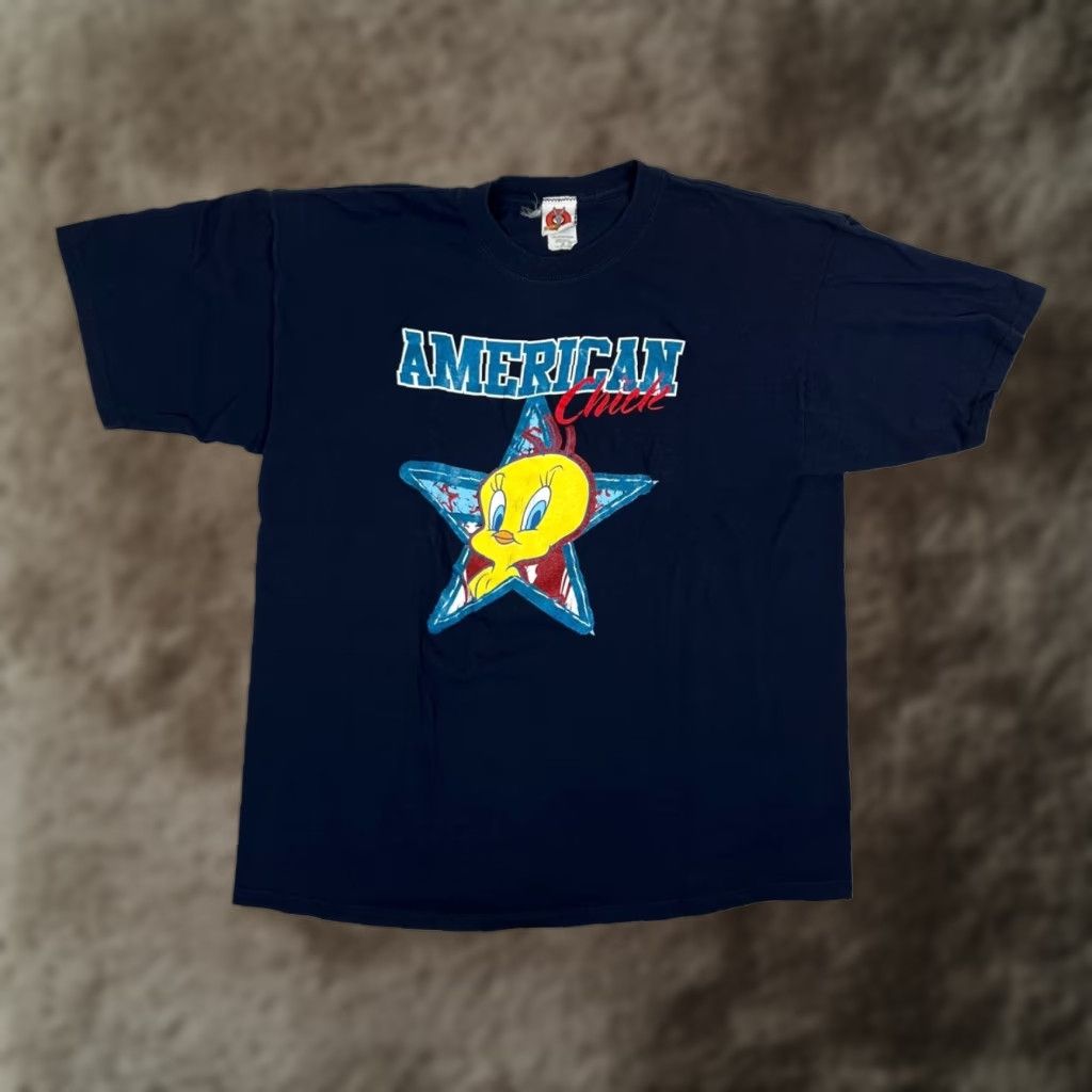 Vintage VINTAGE Tweety Bird American Chick Graphic T-Shirt XL Men USA Made Short Sleeve Crew Neck Blue Cotton 90s Cartoon Looney Tunes USA Size US XL / EU 56 / 4 - 1 Thumbnail