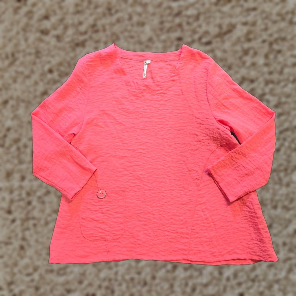 Vintage Lulu B Top Women M Orange Pink Textured Knit Round Neck Casual Capsule Shirt Blouse Womens Vintage? Size M / US 6-8 / IT 42-44 - 1 Thumbnail