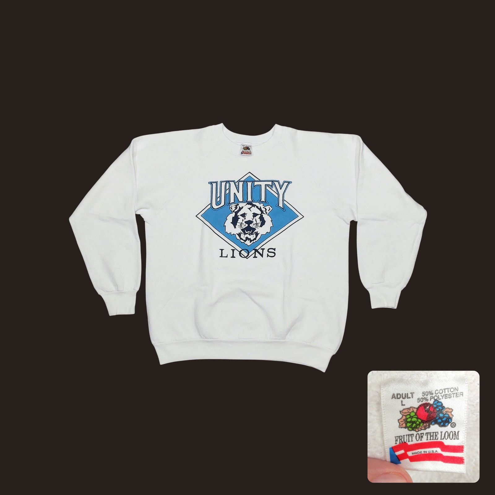 Fruit Of The Loom Fruit Of The Loom VTG 80s Boxy Raglan Unity Lions Sweatshirt Size L / US 10 / IT 46 - 1 Thumbnail